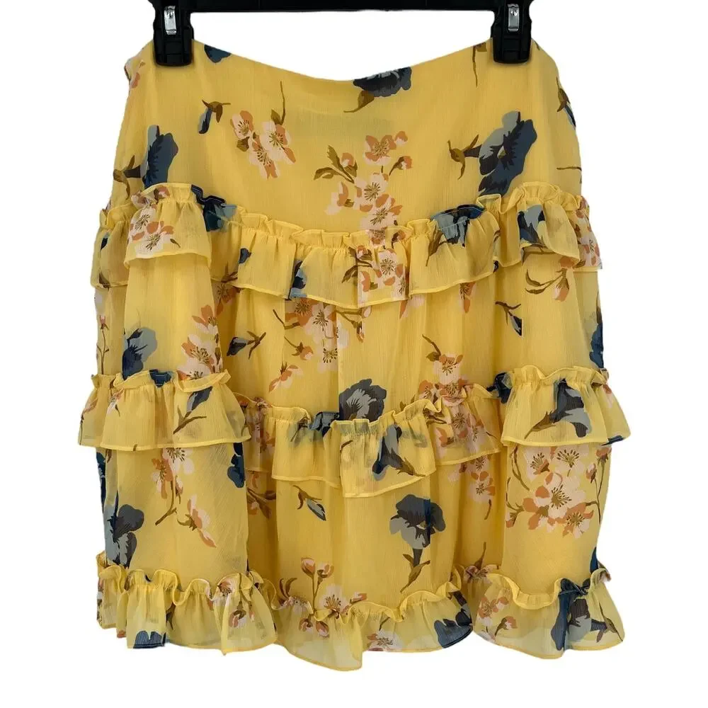 Lauren Ralph Lauren skirt floral ruffle trim georgette a line miniskirt size 8 - Picture 2 of 5
